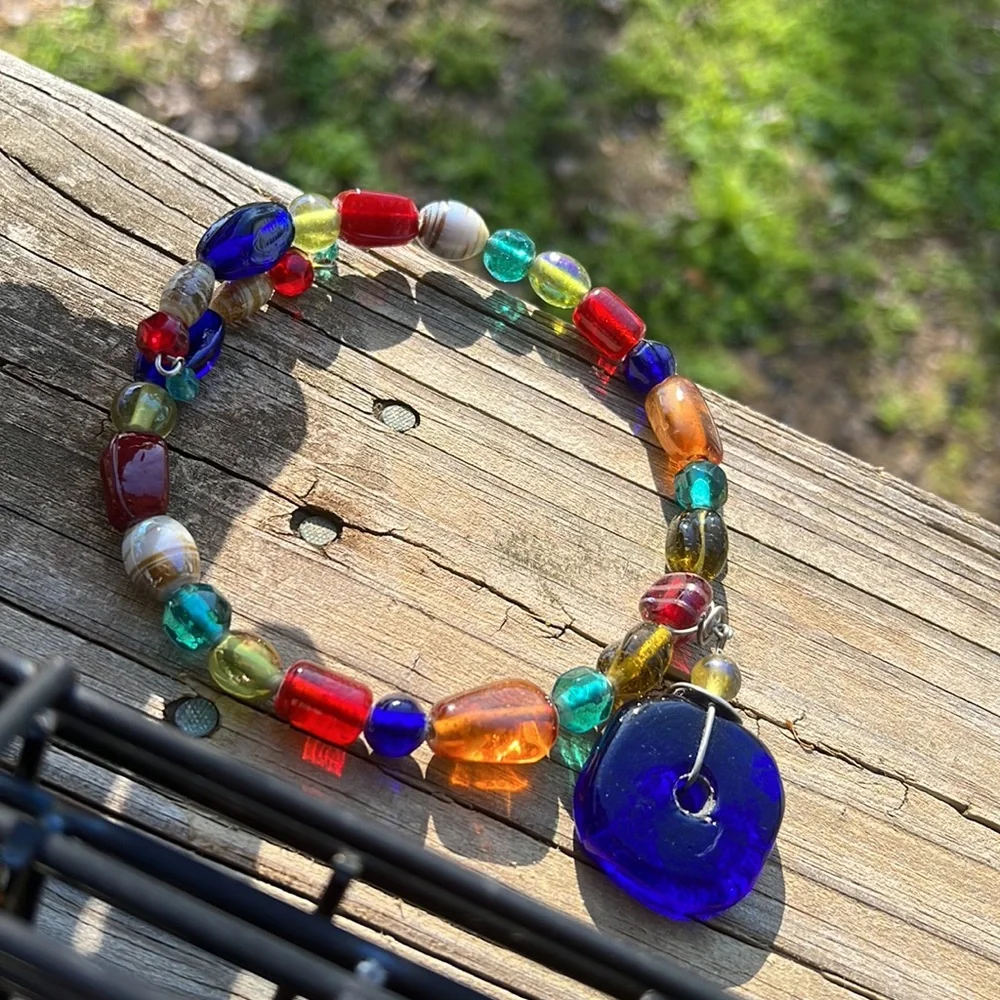 Adjustable Solid Glass Bead Wire Necklace